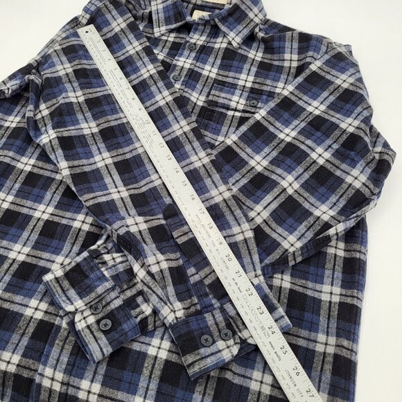 LL BEAN Plaid Shirt Mens‎ XL Tall Blue Gray Blk Heavy Cotton Chamois Cloth - Picture 4 of 8